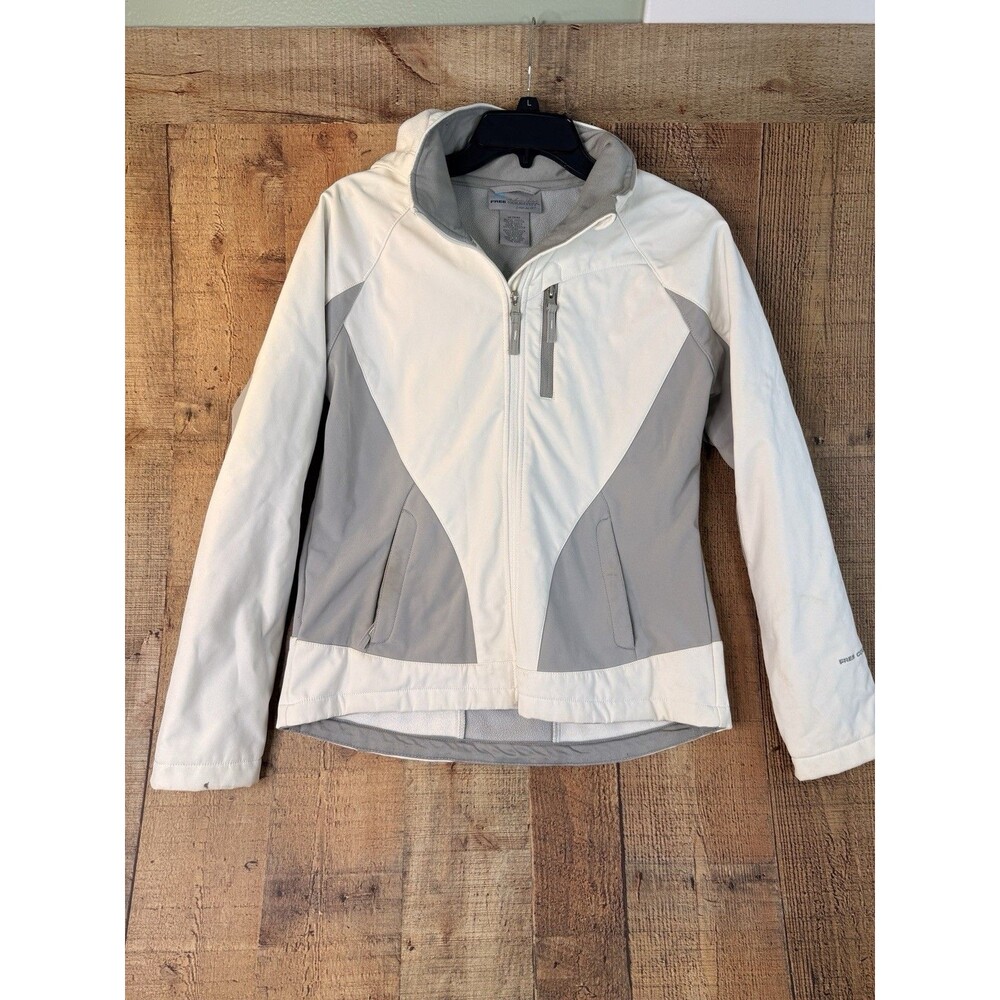 Free Country Womens M Softshell Jacket White Gray Fleece Lined Outdoor Gorpcore